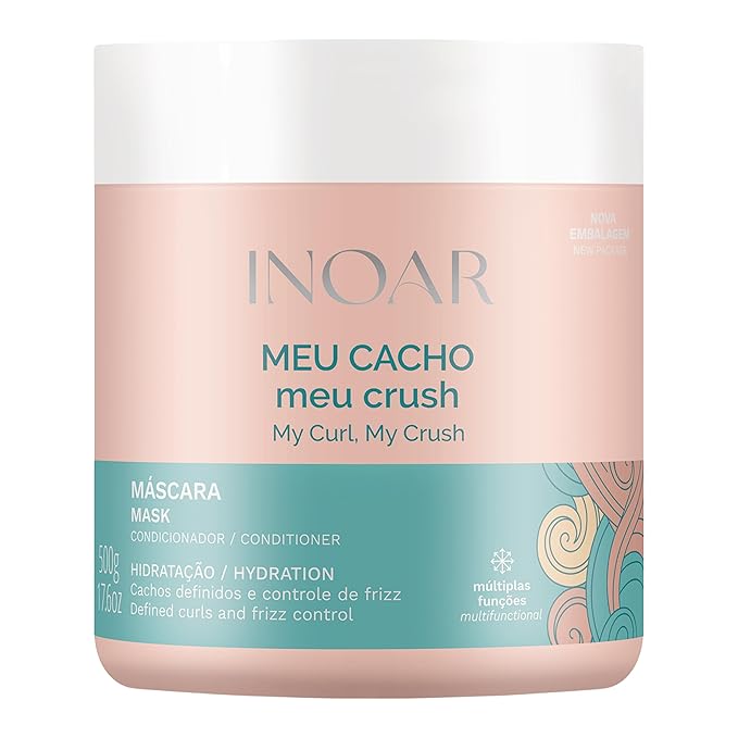 Inoar Meu Cacho Meu Crush Hair Mask with Plant-Based Collagen &amp Vitamin E for Deep Hydration &amp Curl Definition 17.6 oz