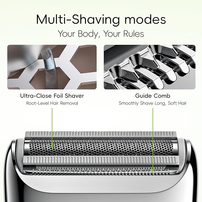 yoose Electric Razors for Women IPX7 Alloy Body Bikini Trimmer for Women (USB-C Trimmer Comb Multi Shaving Modes) Portable Size Cyber Green