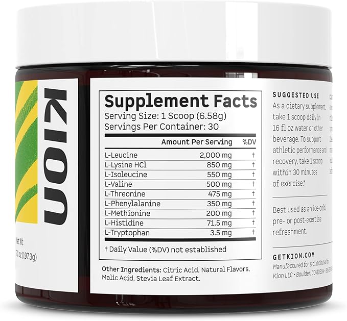 Kion Aminos Essential Amino Acids Supplement - Amino Acid Powder Amino Energy Powder Essential Energy Without Caffeine Essential Amino Acids BCAA EAA - 30 Servings Cool Lime