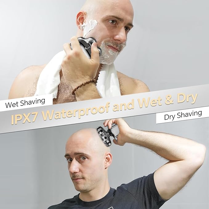 RUIM Head Shavers for Bald Men 7D Magnetic Rotary Electric Razor IPX7 Waterproof for Wet &amp Dry Use with LED Display USB-C Charging &amp 5-in-1 Grooming Kit