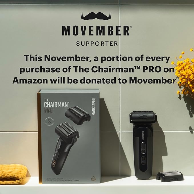 MANSCAPED® The Chairman??PRO Men?™s Electric Foil Face Shaver - Two Interchangeable Blade Heads SkinSafe® Four-Blade Foil &amp Stubble Trimmer USB-C Wireless Compatible Charging Gentle on Neck