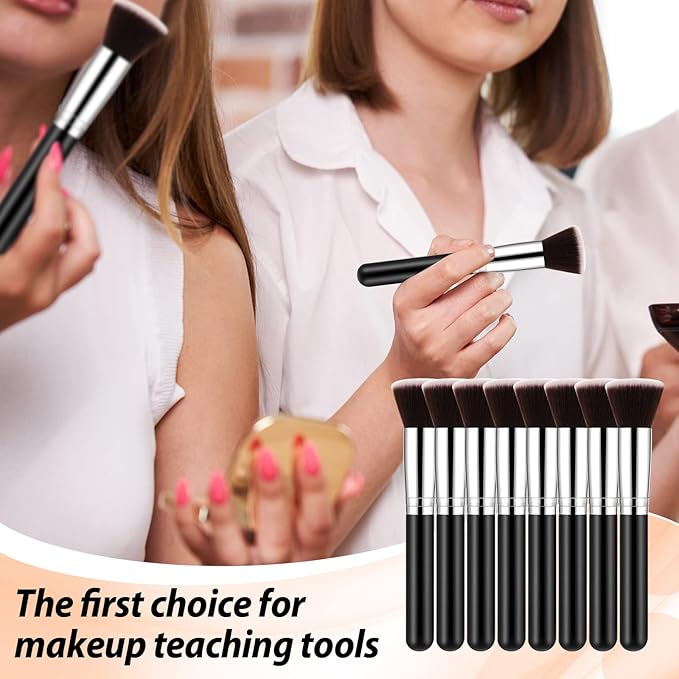 Baderke 20 Pcs Flat Top Foundation Brush Kabuki Cosmetics Synthetic Dense Face Blush Makeup Brush for Liquid Cream Powder Blending Buffing Stippling Face Makeup Tools