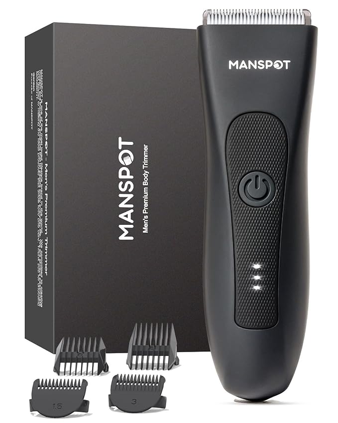 MANSPOT Manscape Groin &amp Body Hair Trimmer for Men Electric Ball Pubic Trimmer ShaverManscape Kit with 4 GuardReplaceable Ceramic Blade HeadsWaterproof Wet/Dry Shaver90 Minutes Shaving