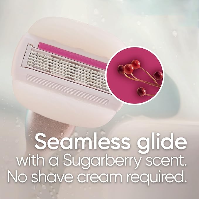 Gillette Venus Comfortglide plus Olay Sugarberry Women's Razor with Rose Gold Metal Handle + 4 Blade Refills Holiday Gifts for Women