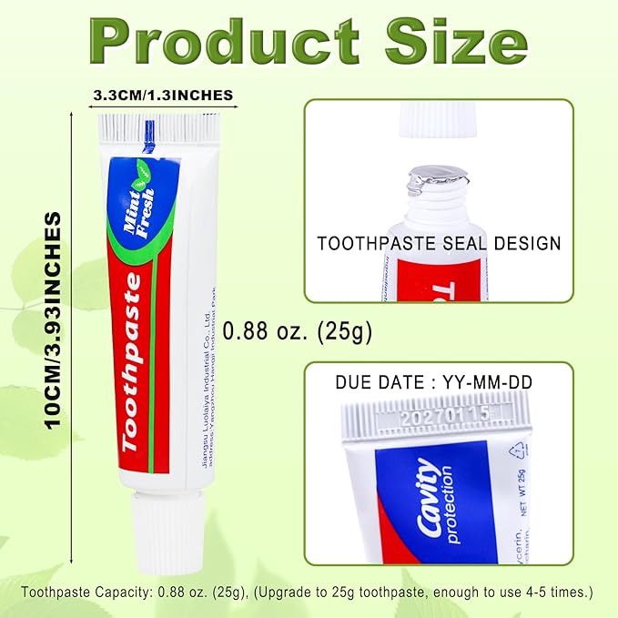 60 Tubes Bulk Travel Size ToothpasteMiniature 0.88oz(25g) Small Toothpaste Travel Size Bulk 1.3x3.93 inches Peppermint Mini Disposable Toothpaste for HotelGuestsHomelessCharity