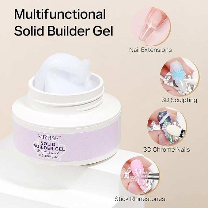MIZHSE Solid Builder Nail Gel Kit with Nail Drill Clear White 3D Sculpting Gel for NailS Art with U V Lamp Brush for Nails Extension Home Salon DIY Manicure