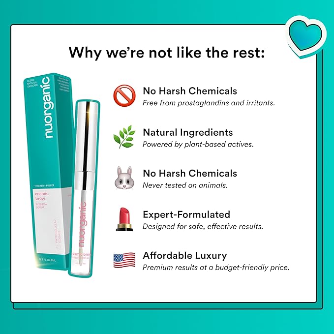 nuorganic 'Cosmic Brow' Eyebrow Serum for Growth | Natural Eye Brow Serum for Thicker Longer More Defined Brows | 4 Months Supply XL Size | Cruelty Free Made in USA