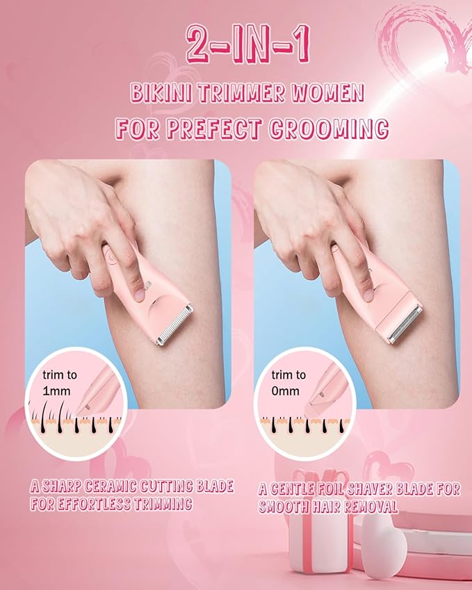 2in 1 Bikini Trimmer Electric Razors for Women with LED LightRechargeable Body Pubic Hair Trimmer Women with LCD Display Lady Shaver for Leg/Arms/BikiniWaterproof Gift for Woman