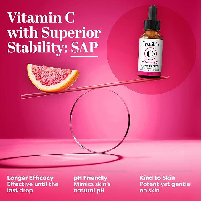 TruSkin Vitamin C Super Serum - Niacinamide Retinol Hyaluronic Acid &amp Squalane - All-in-One Anti Aging Serum for Face ? Improve Appearance of Dark Spots Firmness for Brighter Looking Skin 1 Fl