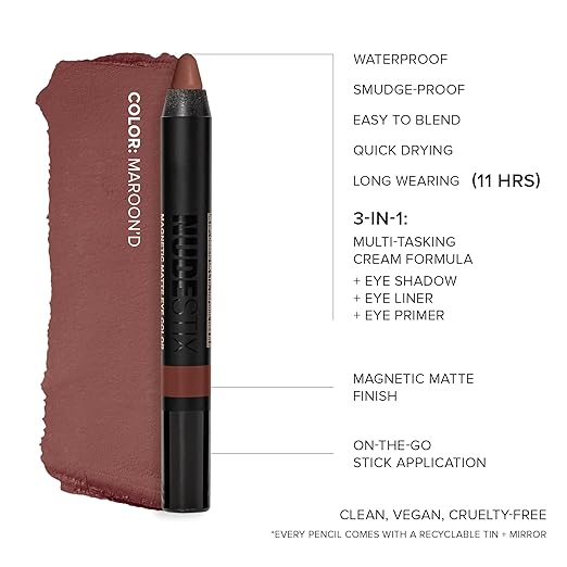 Nudestix Magnetic Matte Eye Color ? 3-in-1 Long-Wear Cream Eyeshadow Pencil Eyeliner &amp Primer | Waterproof Budge-Proof Matte Finish | Vegan &amp Cruelty-Free Eye Makeup