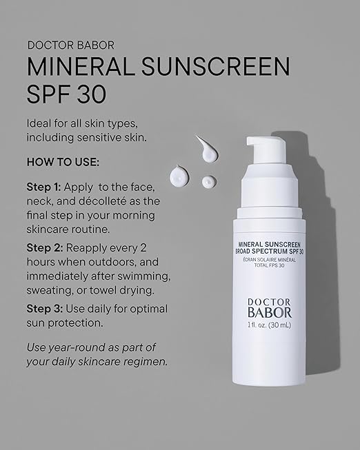 DOCTOR BABOR Protect Rx Mineral Face Sunscreen SPF 30 Physical Protection with No White Cast Non Tinted Sheer Mineral Coverage for Anti Aging and Wrinkle Defense Moisturizing Under Makeup 1 oz.