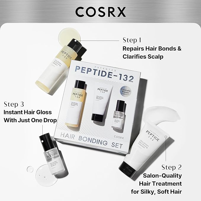 COSRX PEPTIDE 132 Hair Care Set - Bonding Shampoo Treatment &amp Oil Serum Bond Repair Treatment Hair Gift Set for Damaged Dry Hair Scalp Treatment for Dandruff Dry &amp Itchy Scalp Stocking S
