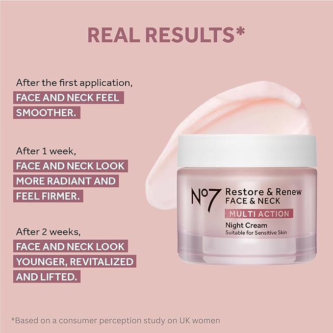 No7 Restore &amp Renew Face &amp Neck Multi Action Skincare System - SPF 30 Day Cream with Vitamin C &amp Collagen Peptides + anti-Aging Facial Serum + Hyaluronic Acid Hydrating Night Cream (3 Piec