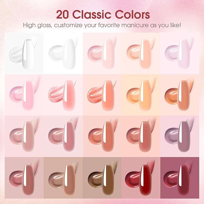 ROSALIND Poly Nail Gel Kit -20 Colors + 76 Nail Art Accessories kit Clear Nude Poly Nails Gel Starter Kit With Slip Solution Pro Nude Pink Nail Extensions with Mini UV Lamp
