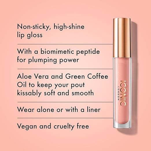 ICONIC LONDON Lip Pumping Gloss | High-Shine Non Sticky Lip Gloss infused with Biomimetic Peptide for Voluminous Looking Lips Cruelty Free Vegan Makeup 0.16 Fl oz