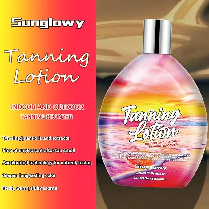 Bronzing Brown Lotion for Indoor Tanning Beds Lotions with Bronzer and Accelerator Indoor Outdoor Suntan Lotion for Sunbeds w/Tattoo Protecting Formula DHA Free 13.5oz
