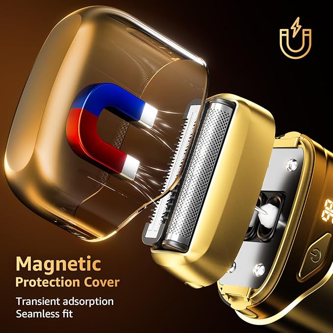 Electric Foil Shavers for Men Mini Electric Razor Compact Face Shaver IPX7 Waterproof Wet Dry Cordless Razor LED Display USB-C Travel-Friendly Light Gold