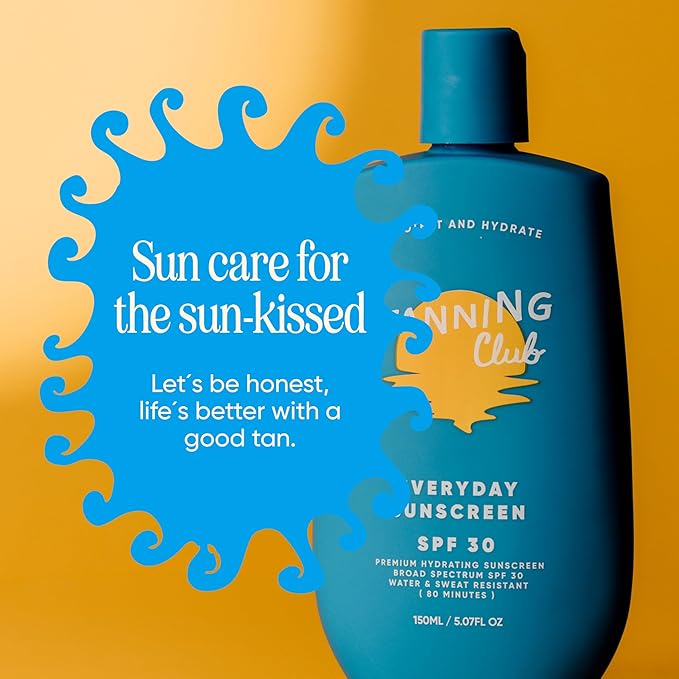 Tanning Club - Everyday Sunscreen - SPF 30 Lightweight Sunblock Lotion for Face and Body - Hyaluronic Acid Aloe and Coconut Oil - Water and Sweat Resistant (80 Minutes) - 150 ml
