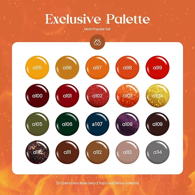 beetles Gel Polish Cozy Campfire Shade Collection - Fall Nail Fest Fall Gel Nail Polish Set 20 Colors Autumn Orange Yellow Green Brown Red Shades UV LED Cured Soak Off DIY Manicure Gift for Girl