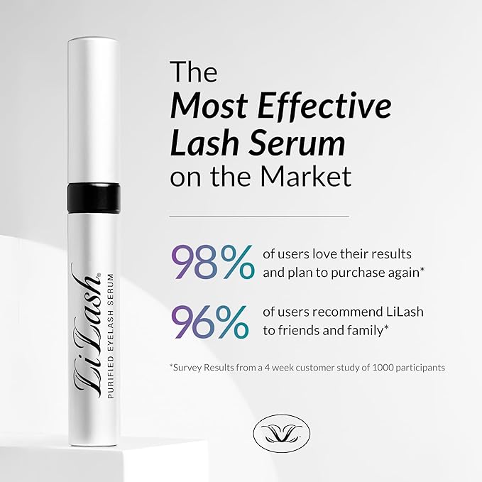 LiLash Purified Eyelash Serum to Grow Longer &amp Fuller-Looking Lashes - Eyelash Growth Enhancer Safe for Use with Contacts Lash Extensions Sensitive Eyes - Vegan &amp Cruelty-free (2mL 90-Day