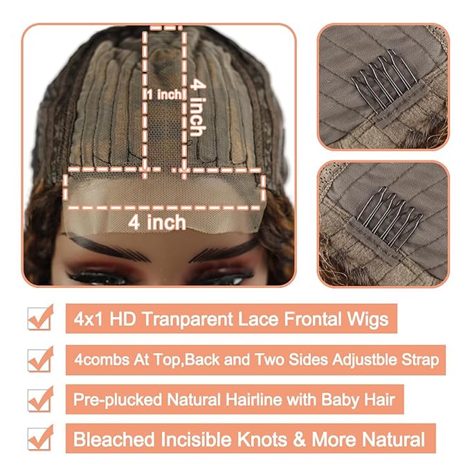 Curly Human Hair Wig Highlight P4/30 Lace Frontal Closure Deep Wave Human Hair Wig Pre Plucked Pre Cut Lace Frontal Closure Closure Glueless Wigs Elastic Band 200% Density 18 Inch