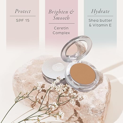 P?R MINERALS 4-in-1 Pressed Mineral Makeup Powder Foundation with SPF 15 - Concealer &amp Finishing Compact Pressed Powder for Face - Buildable Medium to Full Coverage Foundation Powder