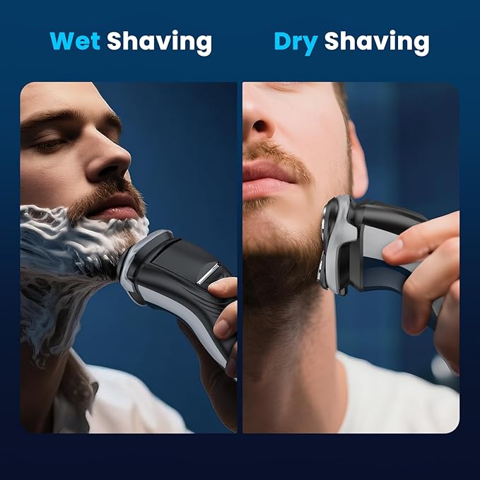 SweetLF Electric Razor for Men with Pop-Up Trimmer IPX7 Waterproof Electric Shaver Rechargeable Cordless Shavers for Men Type-C 120Mins Runtime Plug &amp Play Blue