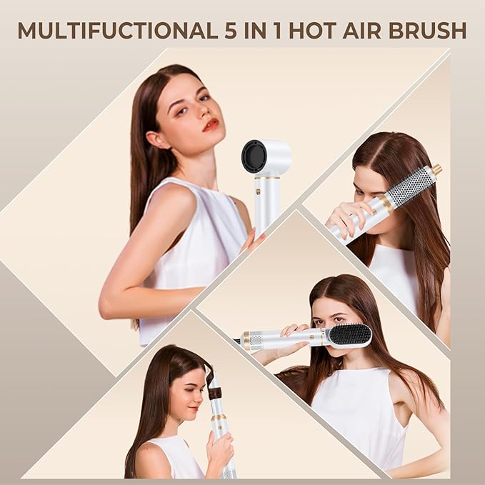 5 in 1 Blow Dryer Brush Upgrade Hair Dryer Brush Air Curler Air Curling Wrap Styler Detachable Hot Air Brush Negative Ion Curling Brush Iron Hair Styling Tools for Drying Curling Straightening