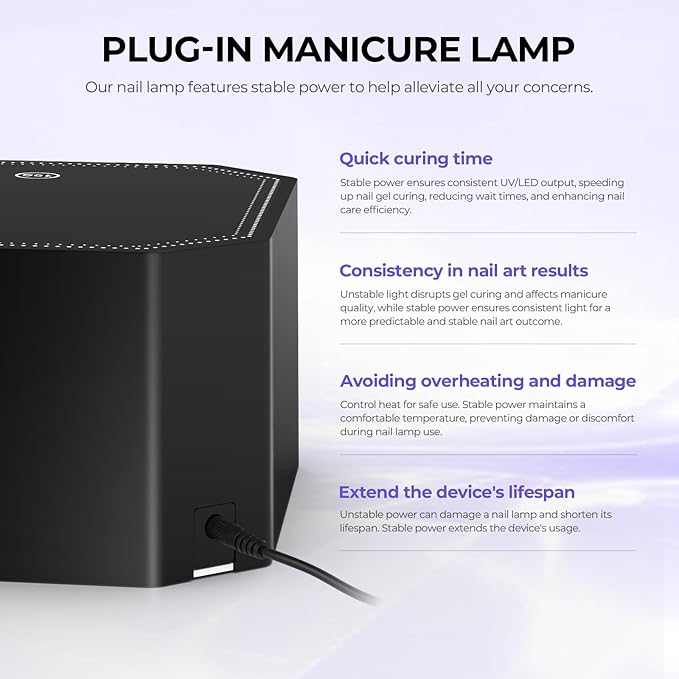 Lavinda 54W UV LED Nail Lamp ? Plug-in Gel Nail Light with LCD Display 4 Timers Auto Sensor Dual Wavelength Nail Dryer for Home &amp Salon ? Black