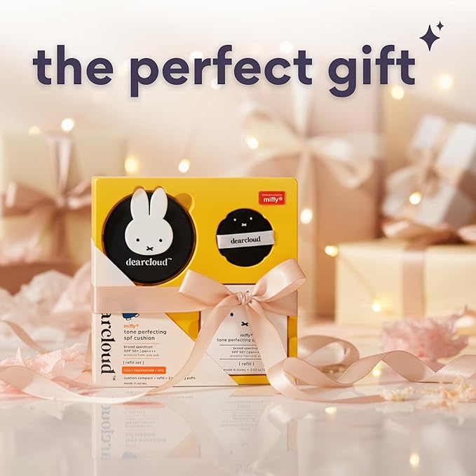 dearcloud Miffy Dear Sun Tone Perfecting SPF Cushion Refill Set SPF 50+ ? Color Adapting Sunscreen Korean Sunscreen SPF 50 (.53 oz)