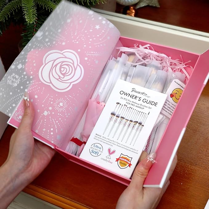 Bueart Design Christmas Gift 26Pcs Pro Makeup Brushes Set with Ultra Soft Dense HairPremium Quality Professional Make up Brushes For FoundationContourBlushPowder Makeup