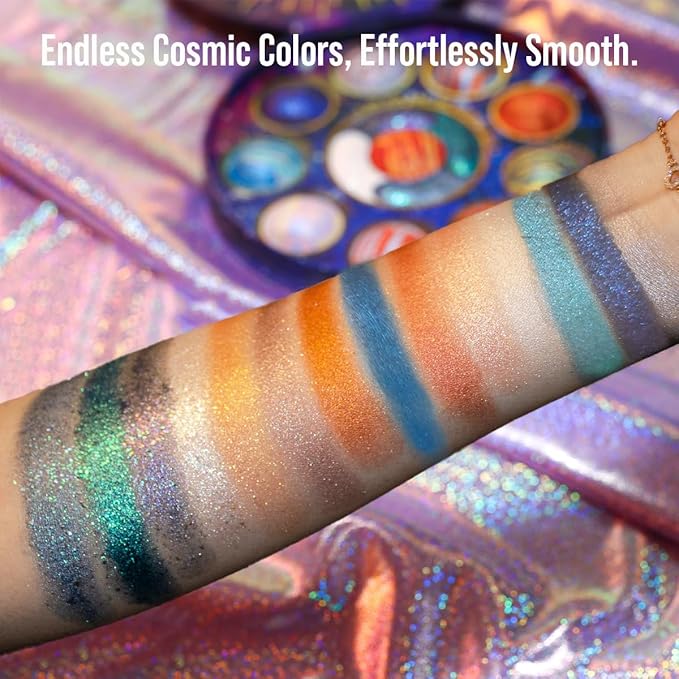 Galactic Assemble Eyeshadow Palette ? Solar System Inspired 3D Planet Design 14 Handcrafted Shimmer &amp Metallic Shades with Creamy Wet Texture High-Pigmented Makeup Palette Gifts for Women &amp