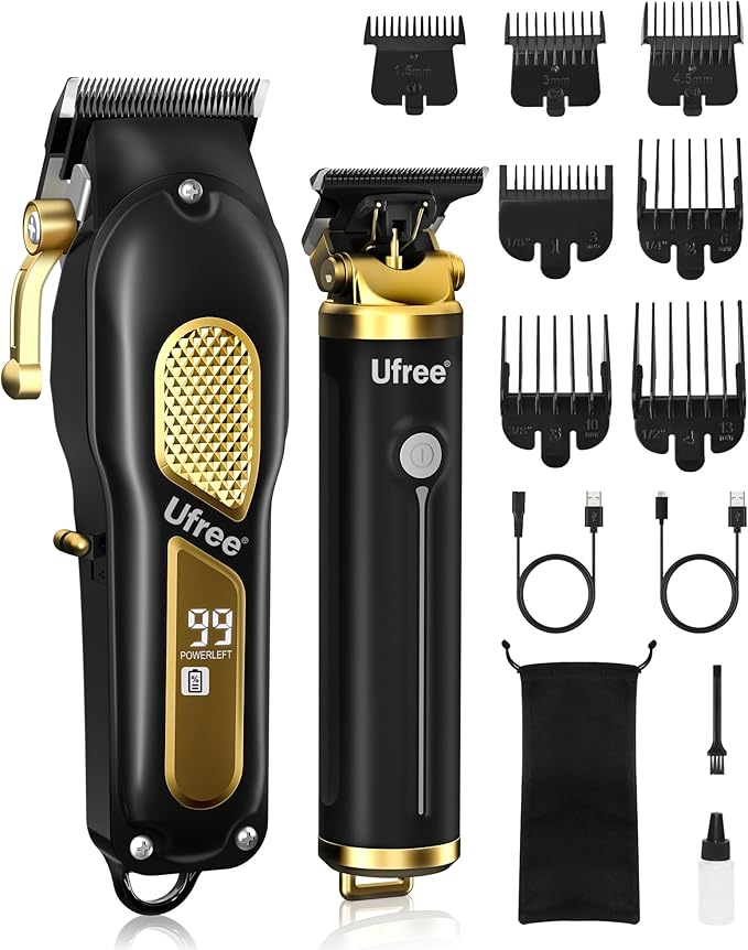 Ufree Hair Clippers for Men Professional Clippers and Trimmers Set Cordless Clippers for Hair Cutting Beard Trimmer Barber Clippers Rechargeable Electric Shaver Gifts for Men Black Gold