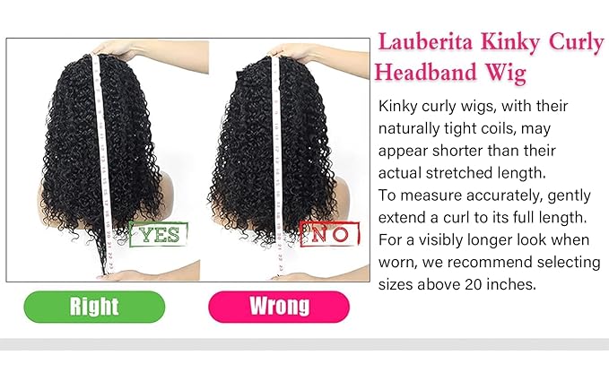 Headband Wig Human Hair 180% Density Kinkycurly Headband Wigs Glueless Curly Human Hair Wig for Women Natural Color 18 Inch
