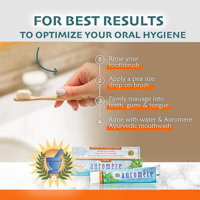 Auromere Ayurvedic Herbal Toothpaste Classic Licorice Flavor - Vegan Natural Non GMO Fluoride Free Gluten Free with Neem &amp Peelu (4.16 oz) 4 Pack
