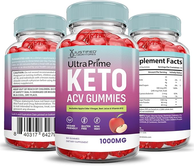 (2 Pack) Ultra Prime Keto ACV Gummies Advanced Formula 1000MG UltraPrime Keto Gummies Apple Cider Vinegar Formulated with Pomegranate Beet Juice Powder B12 Vegan Non GMO 120 Gummys