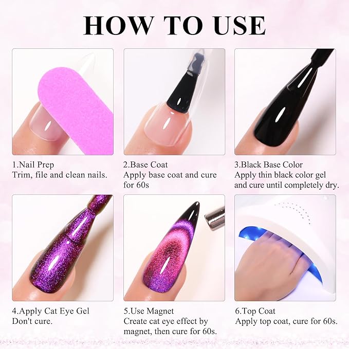 Imtiti 6Pcs 9D Cat Eye Gel Nail Polish Kit 10ml Long Lasting Soak Off UV LED Magnetic Polish for Nail Art Salon DIY at Home Gift for Women