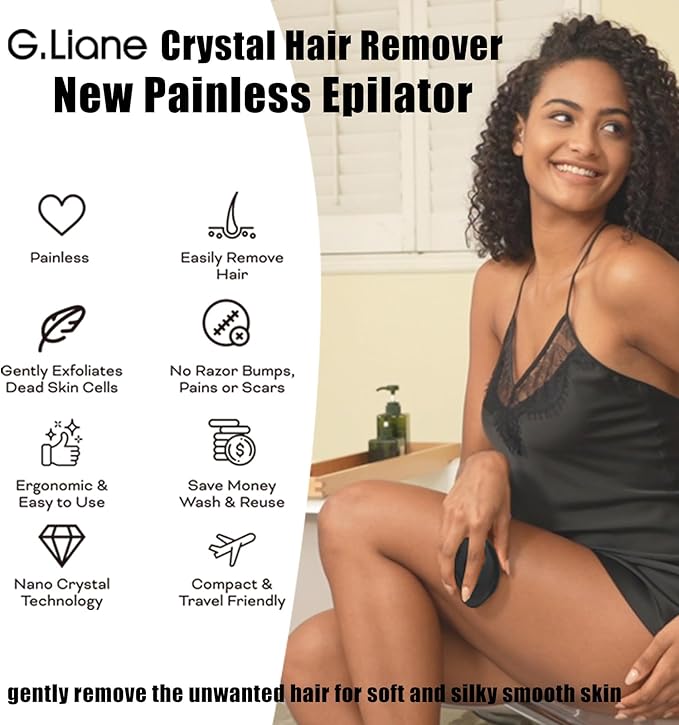 Crystal Hair EraserUpgraded Painless Crystal Hair RemoverEffective Nano Glass Hair Removal Device and Skin ExfoliationBody Epilator for Women and Men(Black)