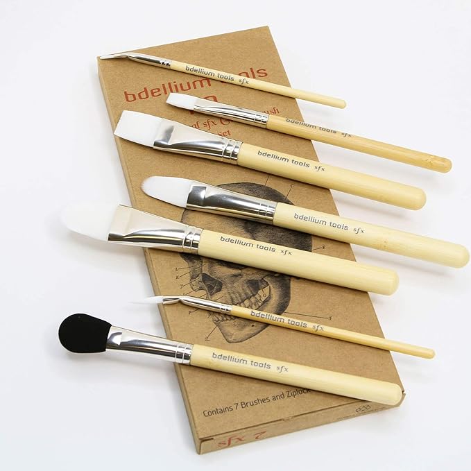 Bdellium Tools Professional Makeup Brush SFX Glue Brush Set 7 PC. With Ziplock Pouch