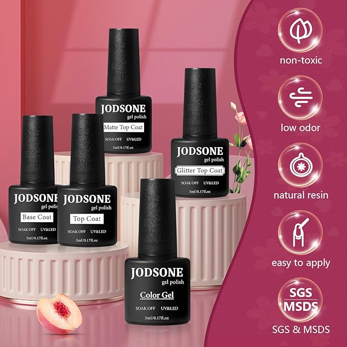JODSONE Gel Nail Polish Kit with U V Light 36 PCS Classic Black and White Nude and Blue Purple Gel Polish Set with Manicure Tools Suitable for All Sea