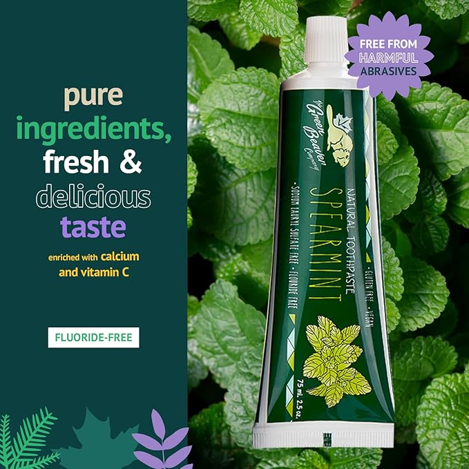 Green Beaver All Natural Organic Toothpaste Vegan Fluoride Free &amp Gluten Free Toothpaste Spearmint Flavor 75ml 3 Pack