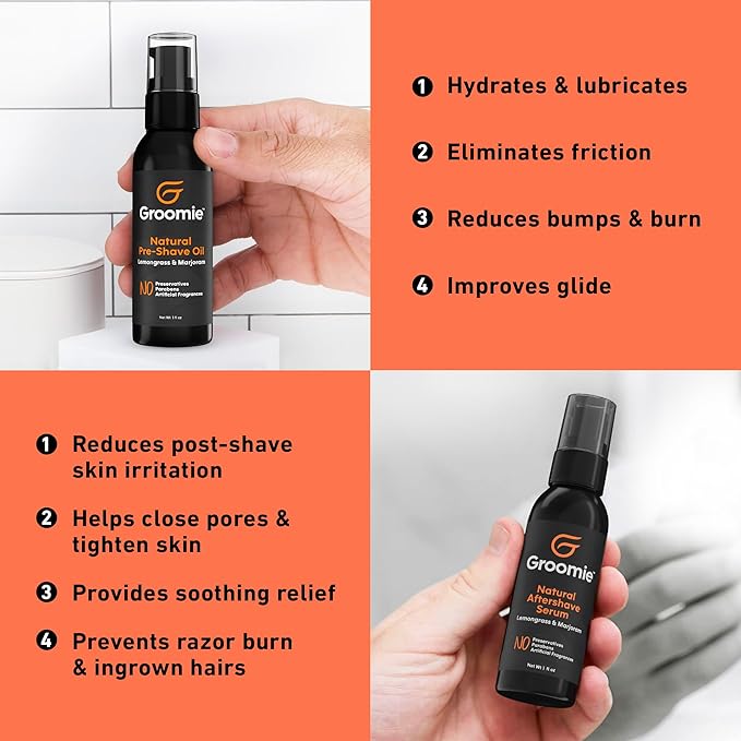 GROOMIE No Hair Don't Care Bundle - 5D BaldiePro Electric Head Shavers for Bald Men Natural Pre-Shave Oil to Promote Close Shave &amp Natural Aftershave Serum - Mens Head Shaver Kit w/Electric Raz