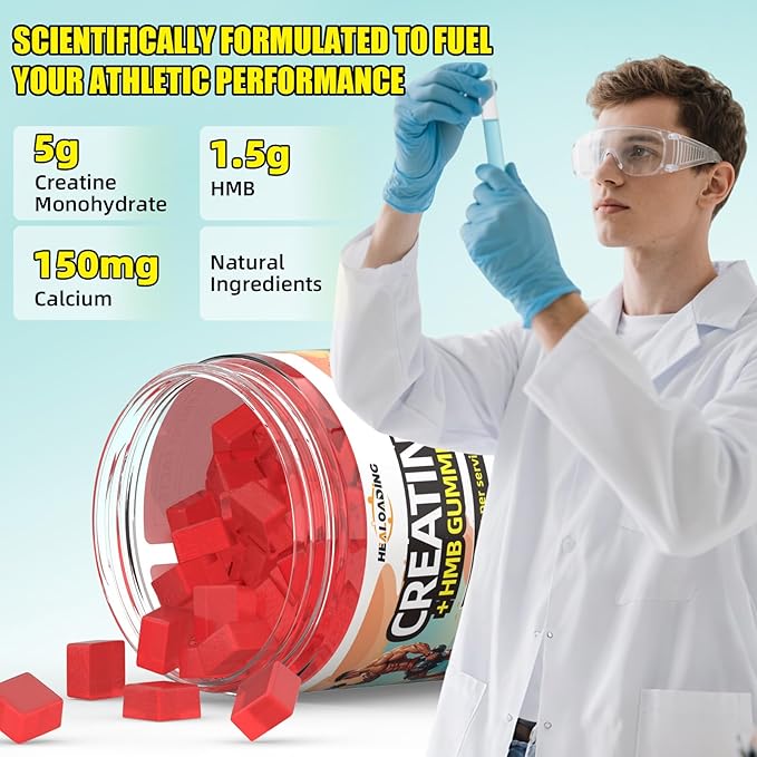 Creatine Monohydrate Gummies HMB Supplements for Men - Creatine and HMB Supplement for Boost Strength Performance Build Muscle Supports and Muscle Growth &amp Recovery