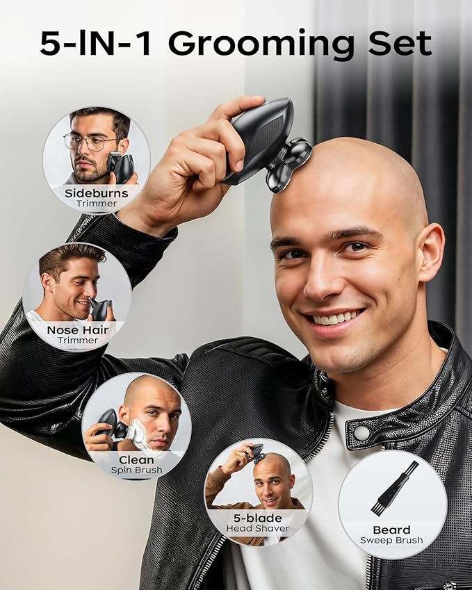 Electric Razor for Men 5-in-1 Multi-Function Electric Shavers for Men IPX7 Waterproof Bald Head Shaver with LED Display Rechargeable Beard Trimmer Body Hair Trimmer Ideal Gifts for Husband