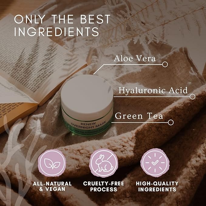 Doppeltree RENEW Overnight Face Mask with Aloe Vera Gel &amp Hyaluronic Acid Anti Aging Hydrating Facial Mask for All Skin Types Night Time Skin Care &amp Repair