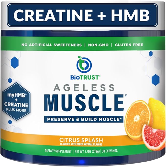 BioTrust Ageless Muscle Builder - Creatine HMB Powder with Vitamin D3 &amp Betaine - Build &amp Preserve Naturally Declining Muscle Mass &amp Strength - Citrus Splash 30 Servings
