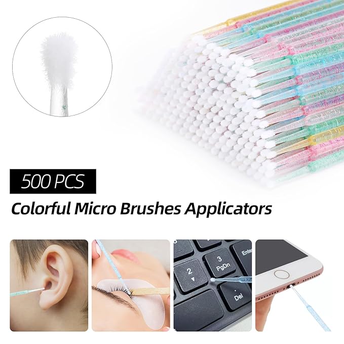 1500 PCS Disposable Mascara Applicators And Lip Applicators And Micro Cotton Swabs 500 Spoolies Mascara Wands 500 Lip Brushes 500 Micro Swabs Colorful Disposable Brushes Makeup Applicator Tool