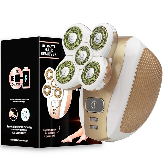Electric Shaver for Women Painless 5 Blade Hair Remover Razor Cordless Trimmer for Female Face Underarms and Legs - Rose Gold