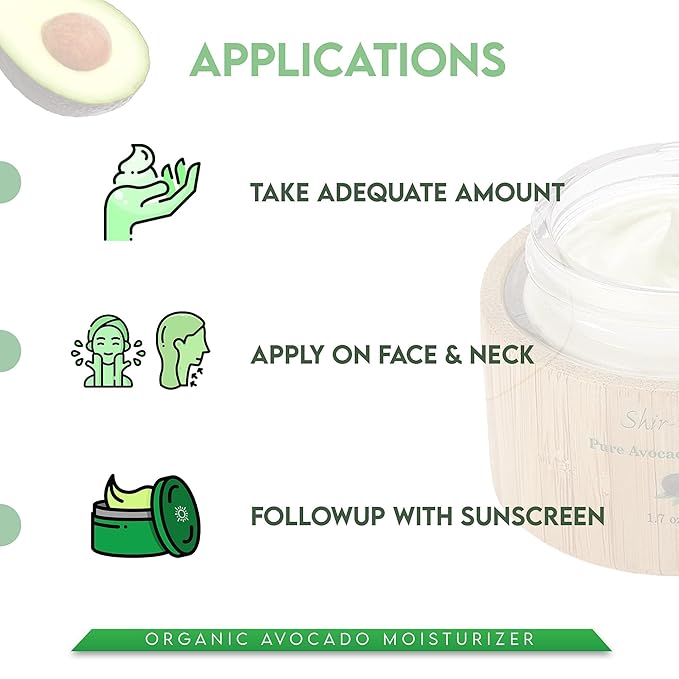Shira Shir Organic Avocado Moisturizer 24-Hour Hydrating Face Cream Infused with Vitamins A B D and E for Nourished Skin Pure Face Moisturizer Cream(50ml)