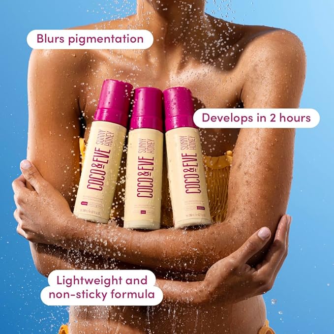 Coco &amp Eve Sunny Honey Bali Bronzing Self Tanner Mousse - (Ultra Dark) All Natural Sunless Tanning Instant Lotion with Bronzer and Skin Moisturizer (6.7 fl oz)